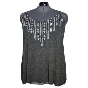Torrid Gray Swing Knit Cami/Tank with White Embroidery Accent (Size 3)